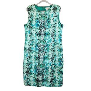 Liz Claiborne Green Snakeskin Print Dress Womens 16 colorful lined career party